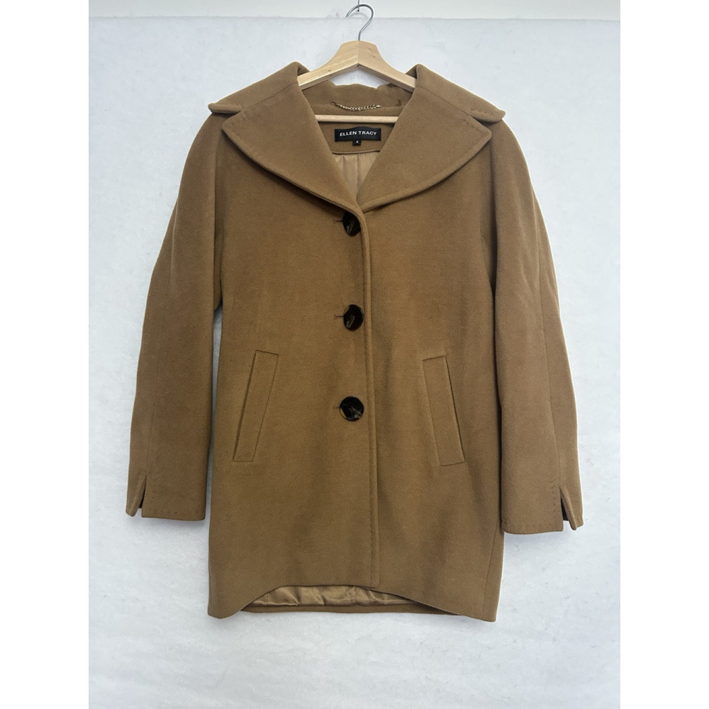 Ellen Tracy Wool Angora Pea Coat 4 Camel Quiet Luxury Polished Structured Glam